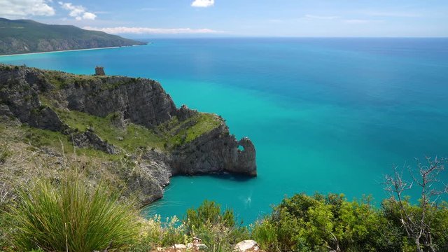 Scenic seascape with cliffs at Palinuro, Cilento, Campania, southern Italy.