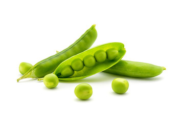 Photo of green peas isolated on white background