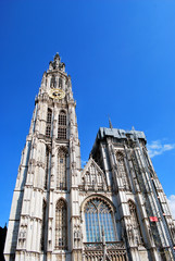 Fototapeta na wymiar The Cathedral of Our Lady in the historical city center in Antwerp, Flanders, Belgium