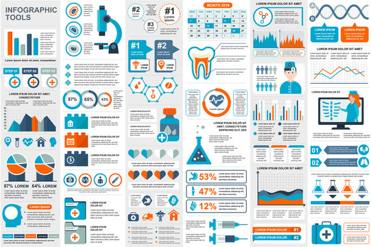 Medical infographic elements data visualization vector design template. Can be used for steps, options, workflow, diagram, flowchart concept, timeline, healthcare icons, research, info graphics.