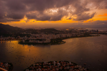 Rio de Janeiro, Brazil: Beautiful scenery at sunset on top of the sea and Islands