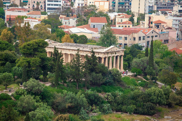 Fototapeta na wymiar View of the Temple of Hephaestus from the Acropolis , Athens, Greece
