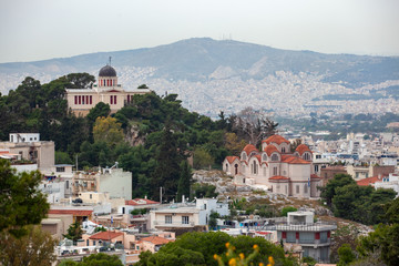 Church Agia Marina and National Observatory on the Hill of Nymphis in Athens, Greece