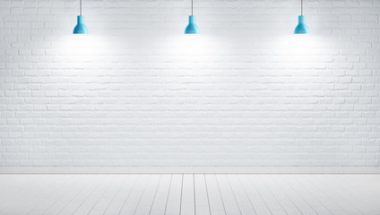 hanging lamps against white painted brick wall background, 3D render image