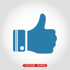 Thumb Up vector icon. Style is flat symbol, cobalt color, rounded angles, white background.