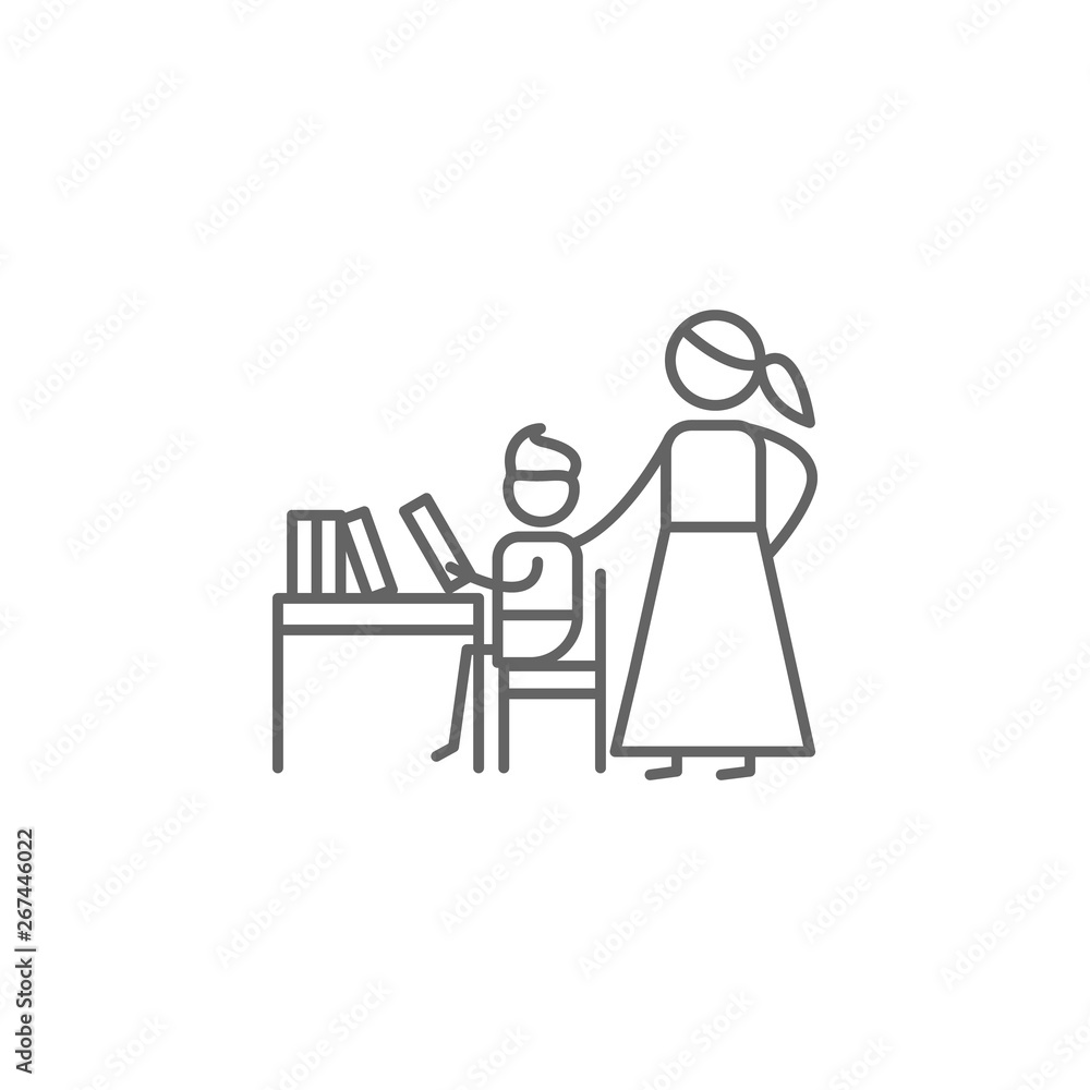 Poster homework, mother, child icon. element of family life icon. thin line icon for website design and dev