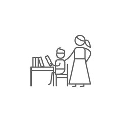 Homework, mother, child icon. Element of family life icon. Thin line icon for website design and development, app development. Premium icon