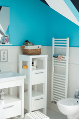 White blue design bathroom interior 