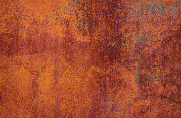 Rusty brown iron texture, old fence with peeling paint. Textured wallpaper for design.