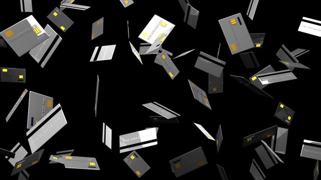 Gray Credit cards on black background.Loop able 3D render animation.
