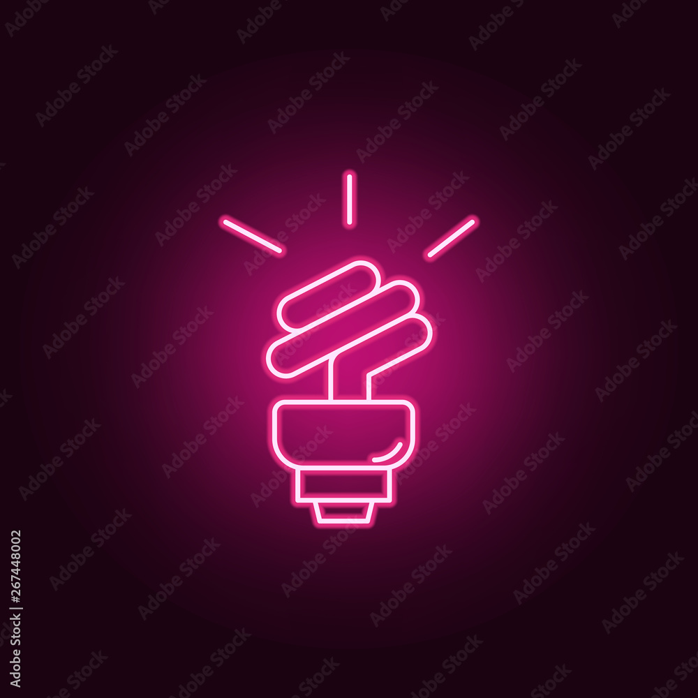 Poster energy saving light bulb neon icon. elements of ecology set. simple icon for websites, web design, m
