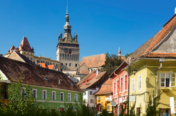 Fototapeta premium Image of view on Clock tower from streets in Sighisoara
