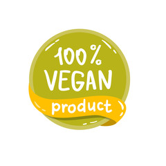 Vector round colorfull eco label with text - vegan product.