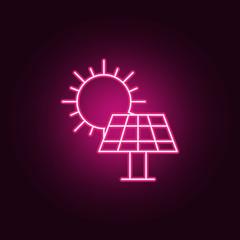 Solar panel neon icon. Elements of ecology set. Simple icon for websites, web design, mobile app, info graphics