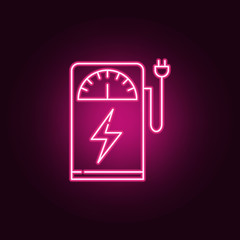 Green eco electric fuel pump neon icon. Elements of ecology set. Simple icon for websites, web design, mobile app, info graphics
