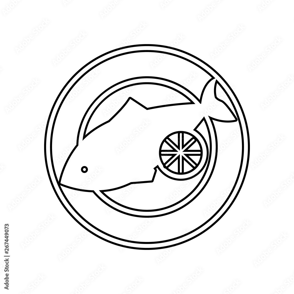 Poster fish on a plate icon. element of eating for mobile concept and web apps icon. outline, thin line ico