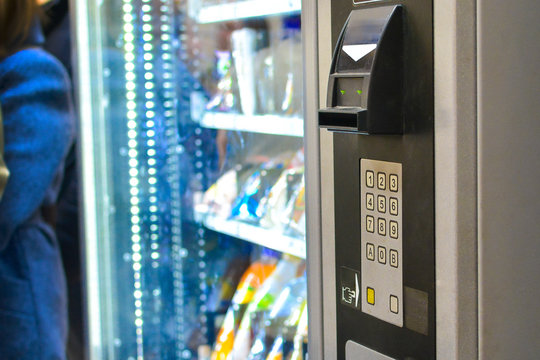 food vending machine close-up. quick sale out of the store. fast food. catering in public places.