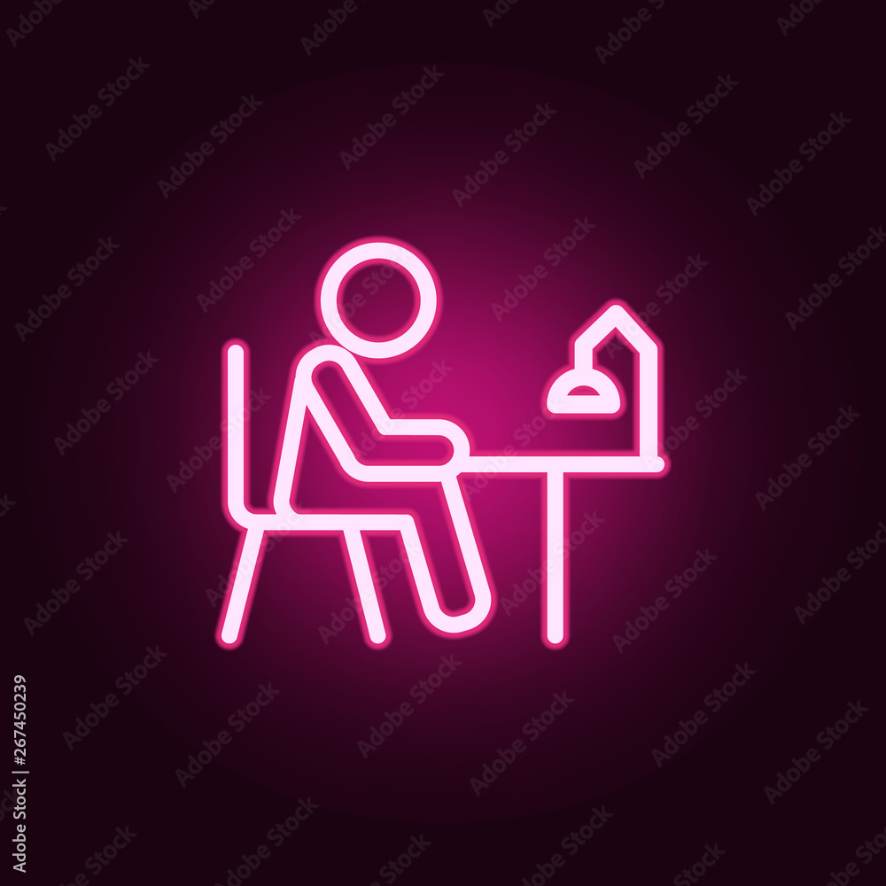 Poster man at the table neon icon. elements of education set. simple icon for websites, web design, mobile 
