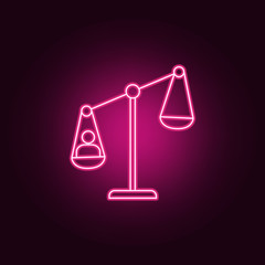 Man on the scales neon icon. Elements of election set. Simple icon for websites, web design, mobile app, info graphics