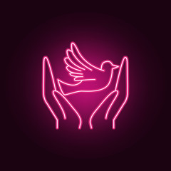 Obraz premium Hands and dove neon icon. Elements of election set. Simple icon for websites, web design, mobile app, info graphics