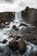 waterfall and rocks in the river