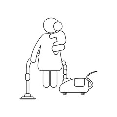 Housewife works in the hands of a child icon. Element of family for mobile concept and web apps icon. Outline, thin line icon for website design and development, app development
