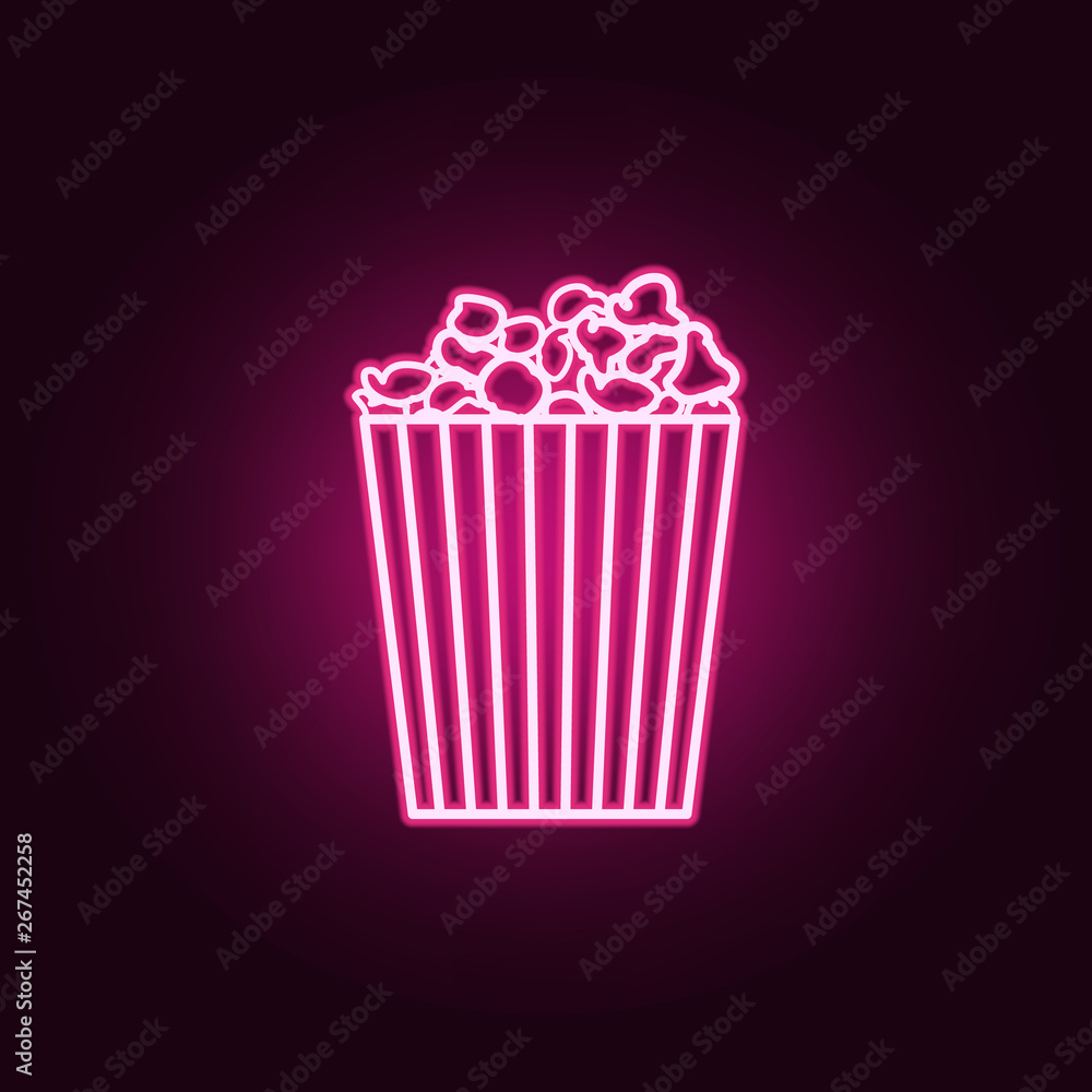 Poster popcorn neon icon. elements of fast food set. simple icon for websites, web design, mobile app, info