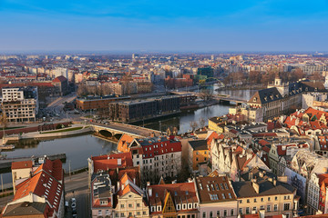 Aerial view on the centre of the city Wroclaw, Poland