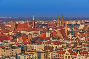Fototapeta na wymiar Aerial view on the centre of the city Wroclaw, Poland
