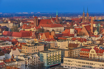 Naklejka na ściany i meble Aerial view on the centre of the city Wroclaw, Poland