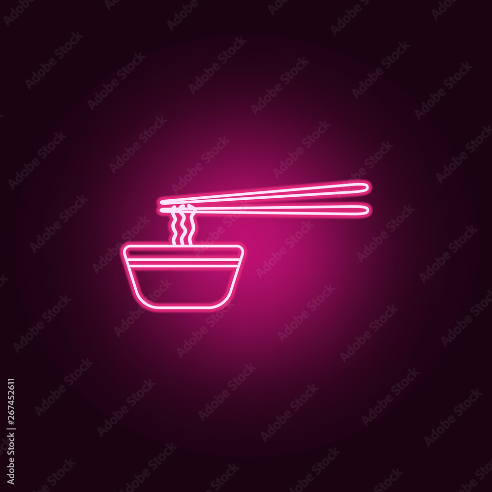 Poster noodles with chopsticks neon icon. elements of fast food set. simple icon for websites, web design, 