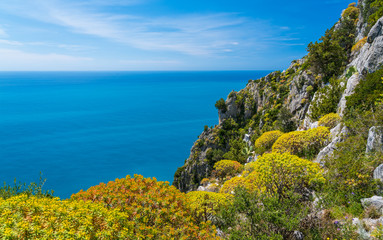 Scenic mediterranean seascape with cliffs at Palinuro, Cilento, Campania, southern Italy.