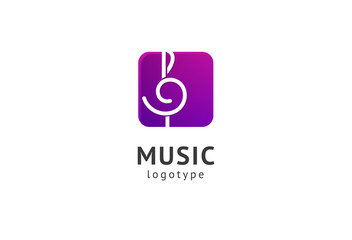 Vector illustration, Graphic Design treble clef logotype. Abstract music icon vector design. Sound recording studio, night party. School of Music, disco, vocal course, composer, singer vector logo.