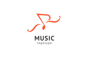 Vector illustration, Graphic Design Note web logotype. Abstract music logo icon vector design. Sound recording studio, night party. School of Music, disco, vocal course, composer, singer vector logo.