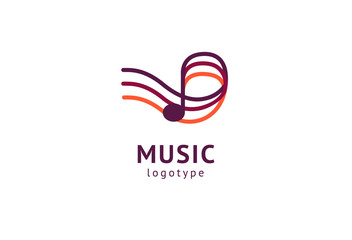 Vector illustration, Graphic Design Note web logotype. Abstract music logo icon vector design. Sound recording studio, night party. School of Music, disco, vocal course, composer, singer vector logo.