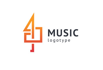 Vector illustration, Graphic Design treble clef logotype. Abstract music icon vector design. Sound recording studio, night party. School of Music, disco, vocal course, composer, singer vector logo.