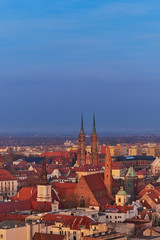 Naklejka na ściany i meble Aerial view on the centre of the city Wroclaw, Poland
