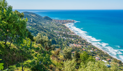 Fototapeta na wymiar Panoramic view of Acciaroli and the Cilento coastline. Campania, southern Italy.