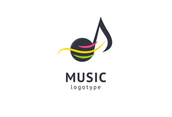 Vector illustration, Graphic Design Note web logotype. Abstract music logo icon vector design. Sound recording studio, night party. School of Music, disco, vocal course, composer, singer vector logo.