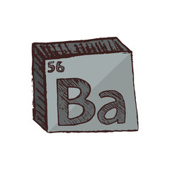 Vector three-dimensional hand drawn chemical gray toxic and reactive symbol of barium with an abbreviation Ba from the periodic table of the elements isolated on a white background.