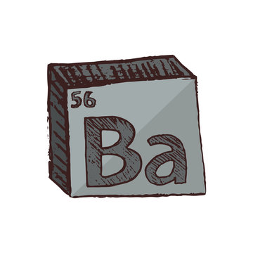 recommend clip art: Vector three-dimensional hand drawn chemical gray toxic and reactive symbol of barium with an abbreviation Ba from the periodic table of the elements isolated on a white background.