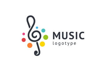 Vector illustration, Graphic Design treble clef logotype. Abstract music icon vector design. Sound recording studio, night party. School of Music, disco, vocal course, composer, singer vector logo.