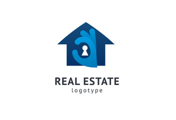Abstract real estate agent logo icon vector design. Rent, sale of real estate vector logo, House cleaning, home security, real estate auction. Vector building logo concept.