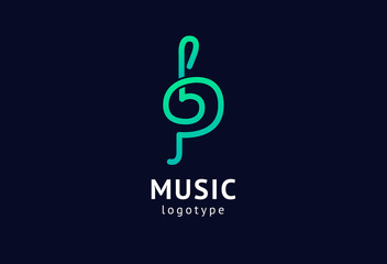 Vector illustration, Graphic Design treble clef logotype. Abstract music icon vector design. Sound recording studio, night party. School of Music, disco, vocal course, composer, singer vector logo.