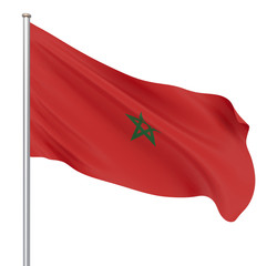 Morocco flag blowing in the wind. Background texture. 3d rendering, waving flag. Isolated on white. Illustration.