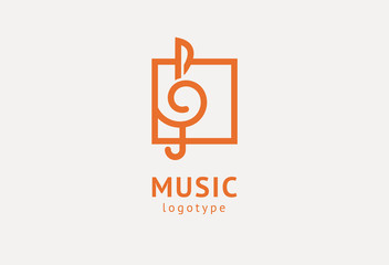 Vector illustration, Graphic Design treble clef logotype. Abstract music icon vector design. Sound recording studio, night party. School of Music, disco, vocal course, composer, singer vector logo.