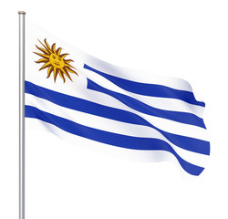 Obraz premium Uruguay flag blowing in the wind. Background texture. 3d rendering, waving flag. Illustration. Isolated on white.