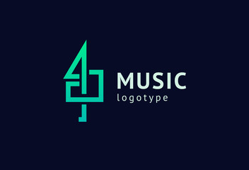 Obraz premium Vector illustration, Graphic Design treble clef logotype. Abstract music icon vector design. Sound recording studio, night party. School of Music, disco, vocal course, composer, singer vector logo.