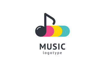Vector illustration, Graphic Design Note web logotype. Abstract music logo icon vector design. Sound recording studio, night party. School of Music, disco, vocal course, composer, singer vector logo.
