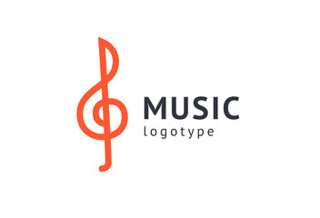 Fototapeta premium Vector illustration, Graphic Design treble clef logotype. Abstract music icon vector design. Sound recording studio, night party. School of Music, disco, vocal course, composer, singer vector logo.